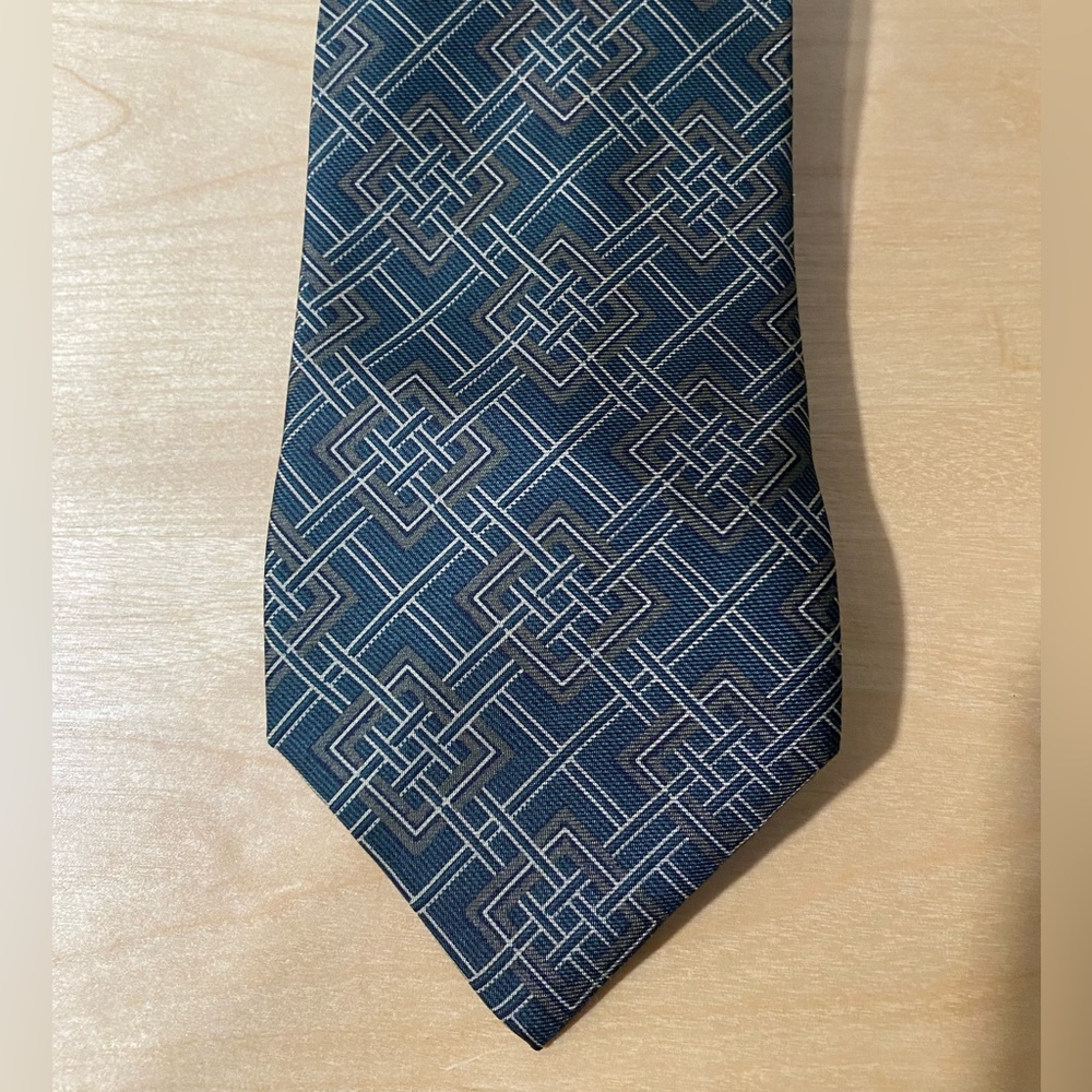 Valentino mens dark green and brown geometric print 100% silk Luxury neck tie.